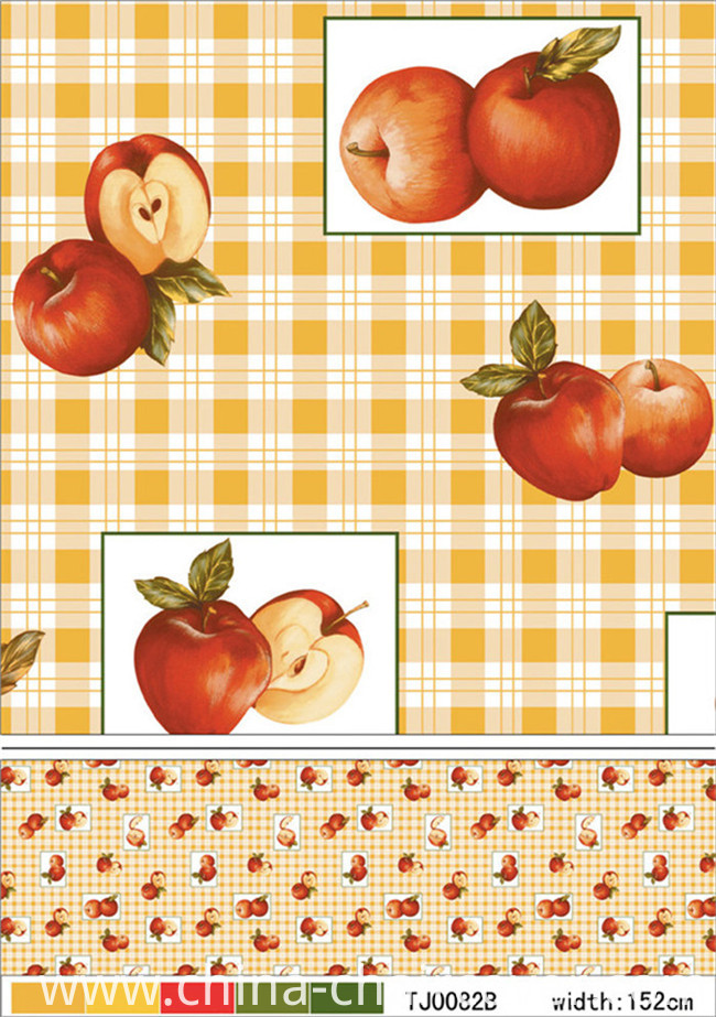Hot Popular Nonwoven Backing PVC Printed Tablecloth with Vegetable and Fruit Design